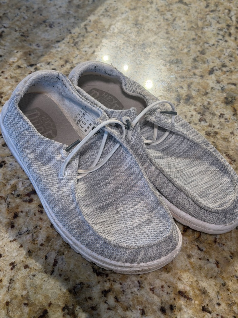 Gray Knit Slip-On Men's Hey Dude Shoes with Elastic Laces Size W8
